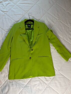Zara Bright Lime Green Tailored Blazer